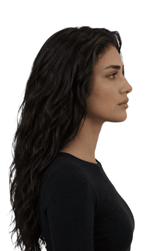 Side profile showing nasion and radix at the nasal root