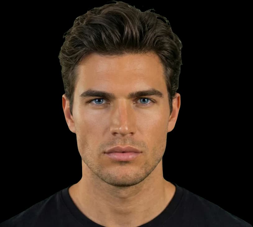 Front portrait of a man in a black T-shirt on a slate backdrop